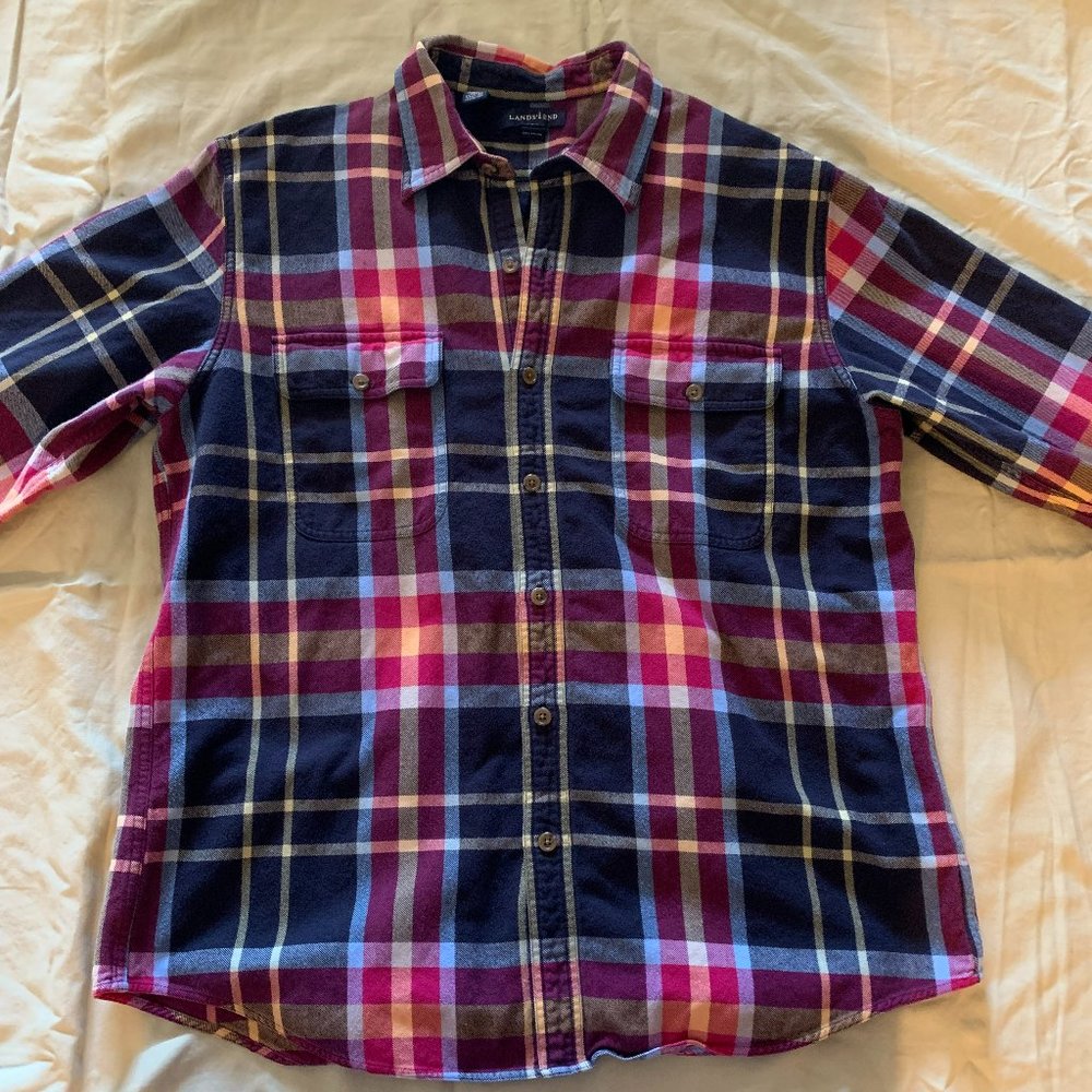 Lands End Flannel Button Up Shirt Mens Size Large